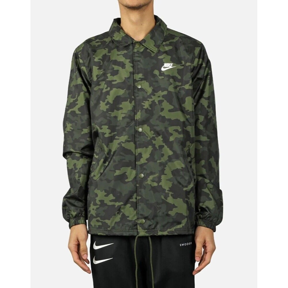 Nike Vintage Rare Windbreaker Camo Coach Button Jacket Green Nylon Soft M